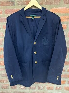 Vintage LAUREN RALPH LAUREN 1X Navy Blazer with Gold Buttons & Embroidered Crest